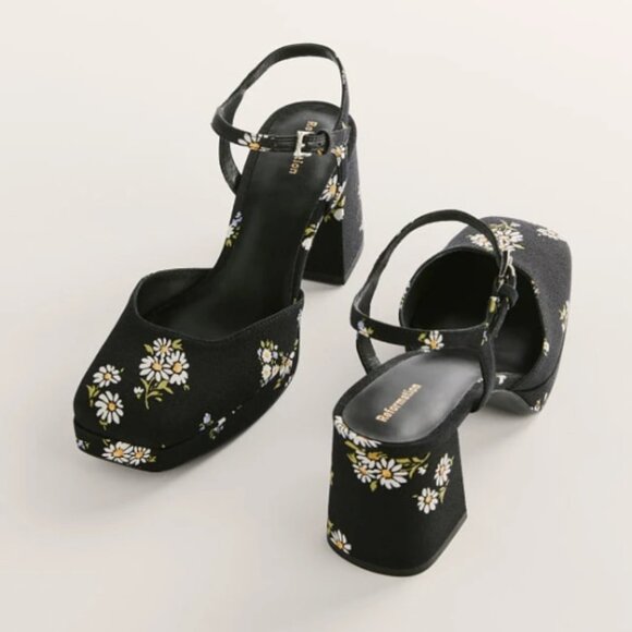 Reformation RARE NIB Marisol Platform Heels in Daisy Crepe Size 7 - Picture 1 of 6